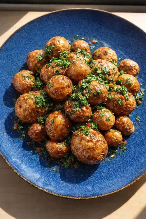 Crispy New Potatoes with Probiotic Eureka Chimichurri