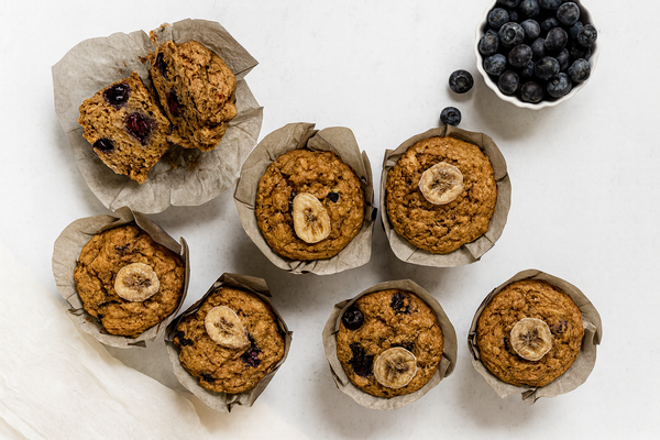 Banana Blueberry Whole Wheat Muffins